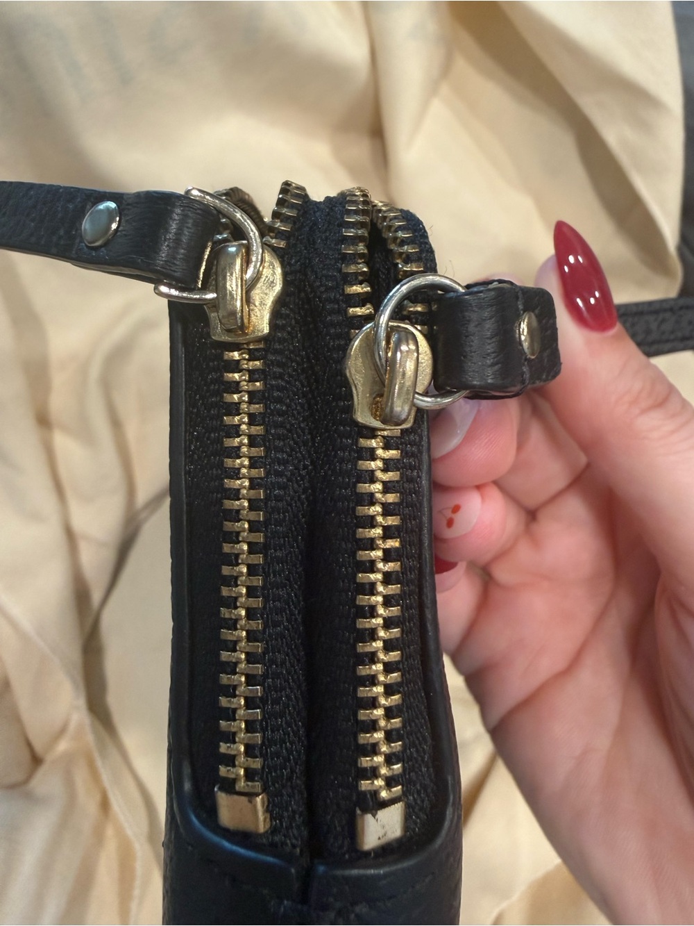 kate spade Black Leather Double-Zip Wristlet with Gold Hardware - Picture 2 of 6